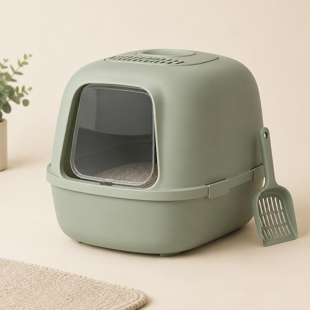 Covered cat litter box