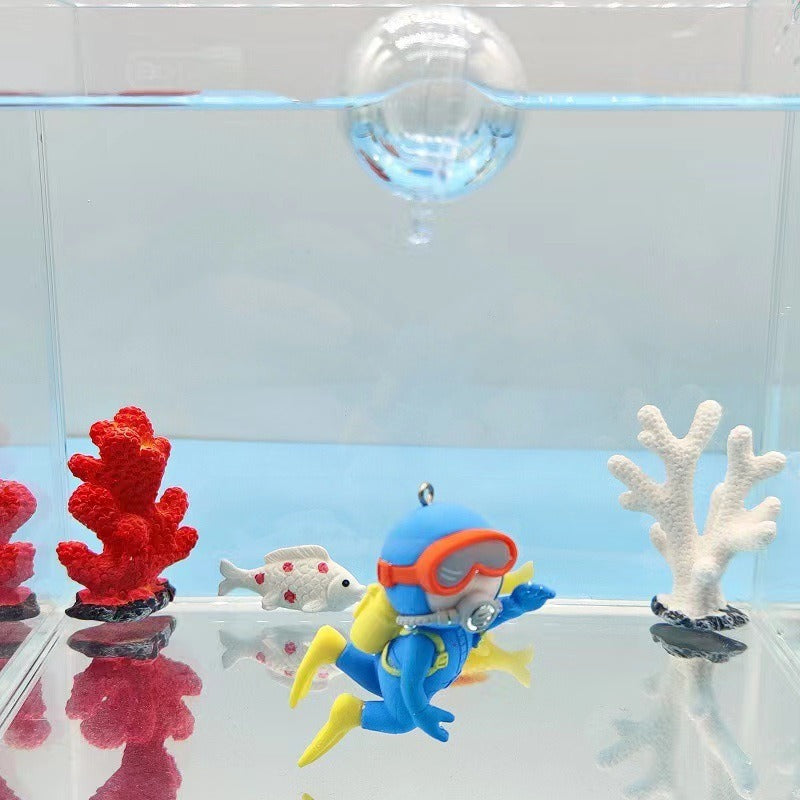 Fish Tank Aquarium Landscaping Decorations Small Decorations Blue Fat Diver Submerged Floating Diver
