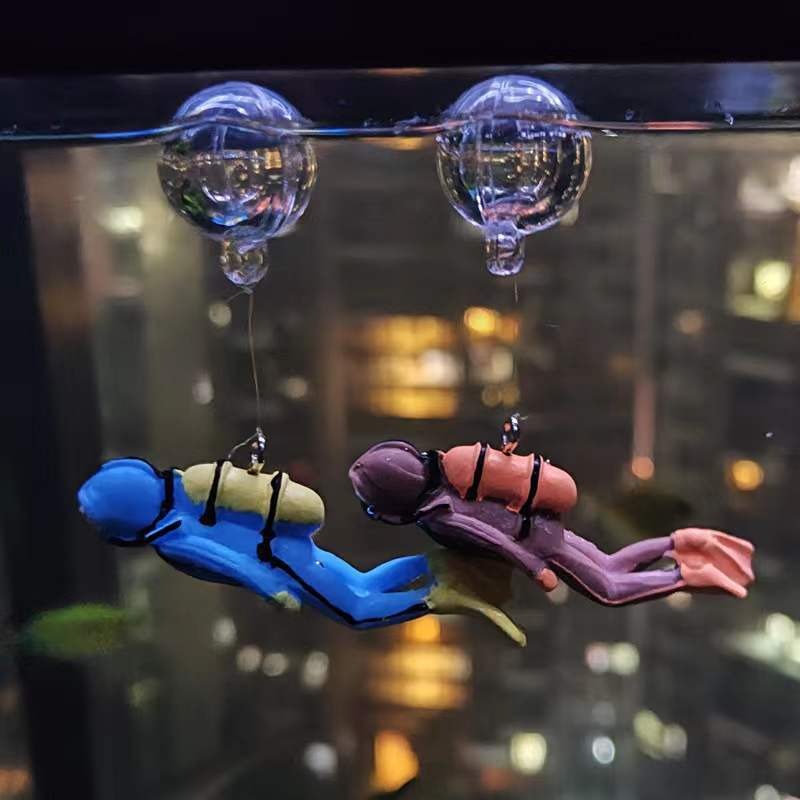Fish Tank Aquarium Landscaping Decorations Small Decorations Blue Fat Diver Submerged Floating Diver