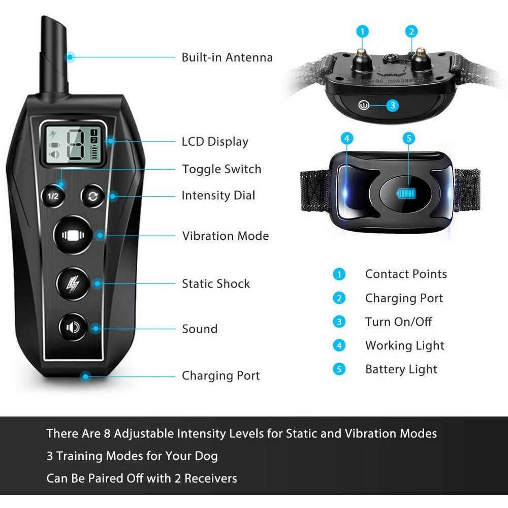 Pet Dog Training Collar IPX7 Waterproof Rechargeable Remote Beep Vibration Shock E Collar Dog Trainer Anti Bark Training T700