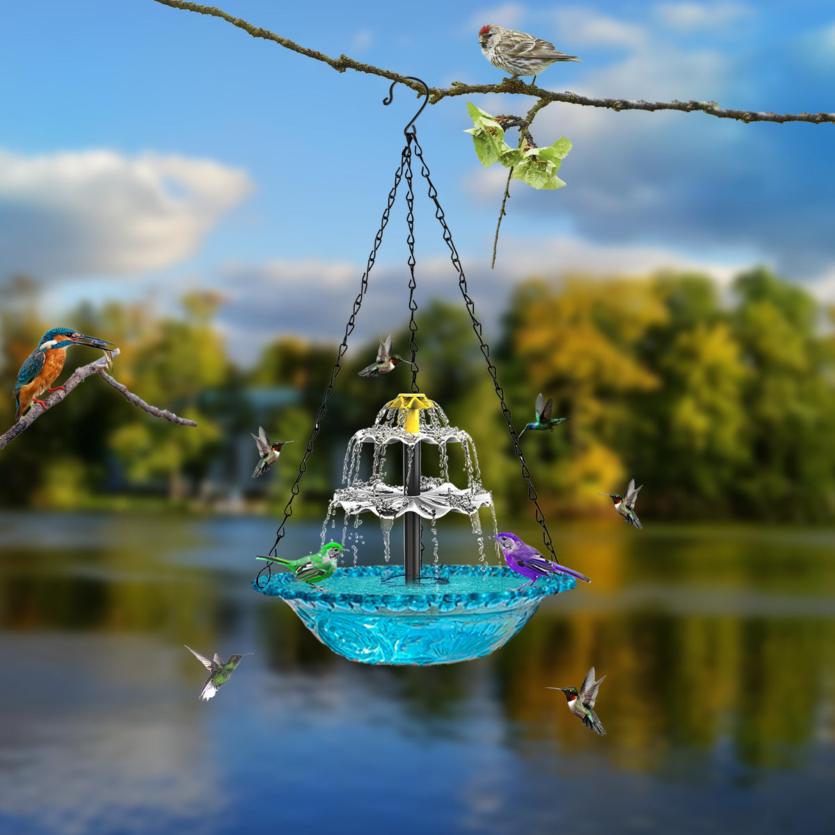 Solar Cascade Hanging Bird Bath Fountain