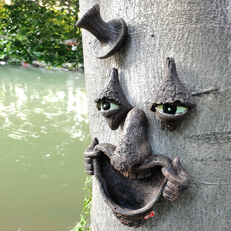 Radiant bark monster face bird feeder manual facial resin ornament