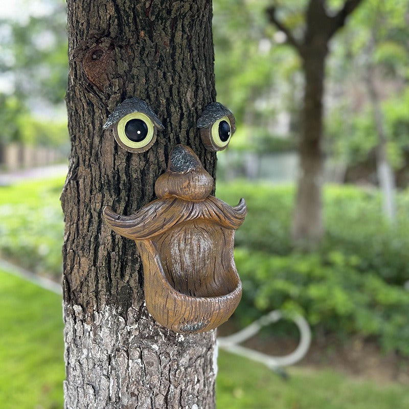 Tree bark monster bird feeder garden decoration resin