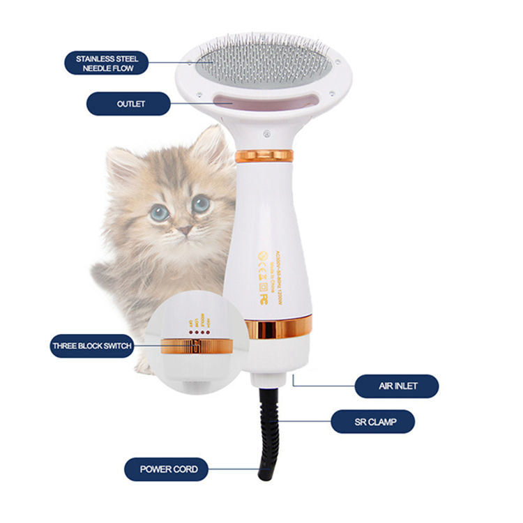 Two-In-One Pet Hot Air Comb Pet Hair Dryer Blowing Hair Cleaning Cat And Dog Pet Hair Comb Pet Brush Comb