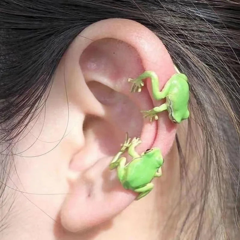 Frog Lizard Earless Ear Clip Retro Punk Exaggerated Frog Earbone Clip Earrings