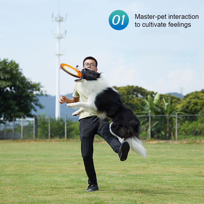 Interactive communication and retrieval of pet training dog frisbee with linen hollowed out frisbee