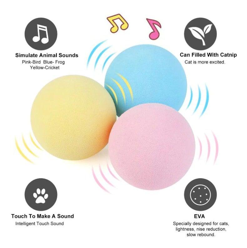 Interactive Chirping Cat Ball Toy with Catnip (3-Pack)