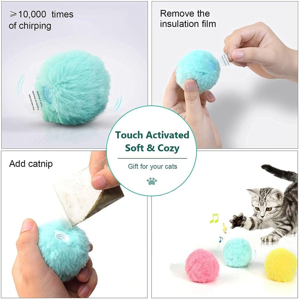 Interactive Chirping Cat Ball Toy with Catnip (3-Pack)